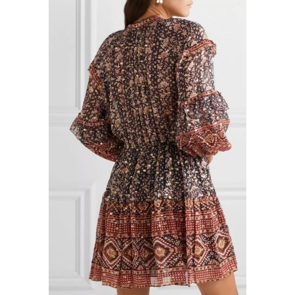 ULLA JOHNSON Erisa Silk Mini Dress Brown Metallic Size 2 - Picture 4 of 16